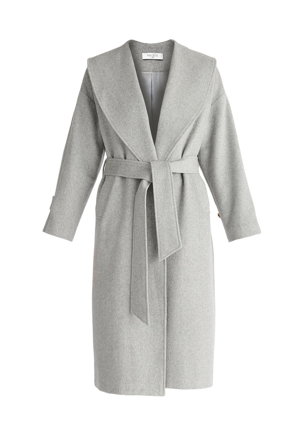 Paisie Belted Wool Coat in Light Grey Cut Out